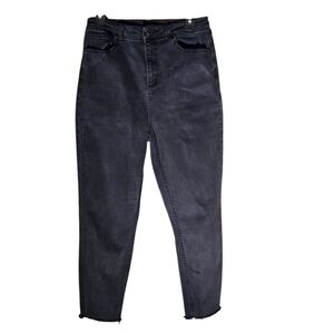 RVCA TAMMY Black Ankle Cropped Jeans Frayed Hem Stretch High Rise Women size 29